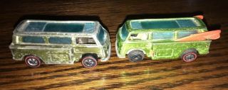 2 Vintage 1969 Hot Wheels Redline Volkswagen Beach Bomb Lime Green Van