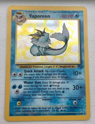 1995 Pokemon Game Holo Holographic Vaporeon Jungle Edition Card 12/64