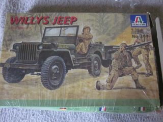 U.  S.  Military Willys Jeep With Trailer And Three Figures Italeri 1/35 Model Kit