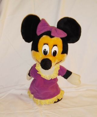Vintage Disney Minnie Mouse Hand Puppet Plush Toy Purple Dress 12 "