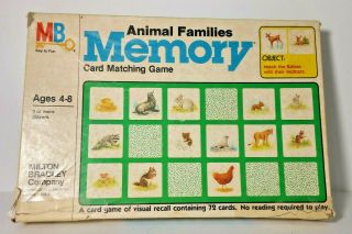 Milton Bradley/ravensburger Animal Families Memory Card Matching Game 1980