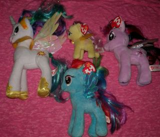 Set Of 4 My Little Pony Ty Beanie Babies: Rainbow Dash,  Fluttershy,  & 2 Sparkles