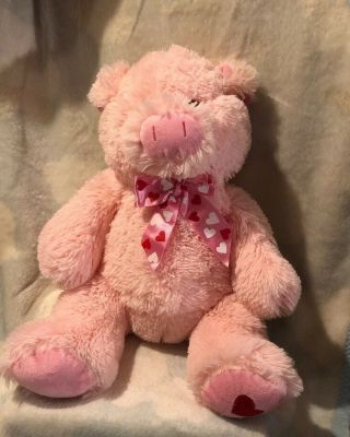 Dan Dee Pink Pig Plush Stuffed Animal Heart On Foot And Heart Ribbon Bow.  20”