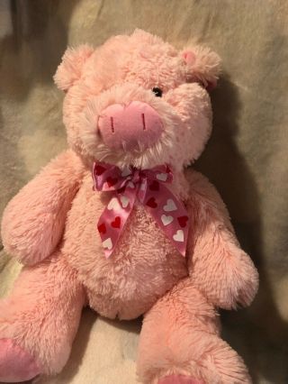Dan Dee Pink Pig Plush Stuffed Animal Heart On Foot And Heart Ribbon Bow.  20” 3