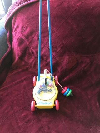 Vintage Playskool Childs Wooden Spinning Push Toy W/balls & Rings