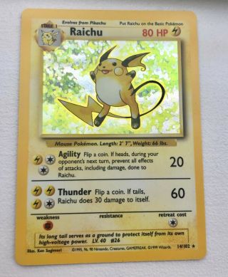 1995 Pokemon Game Holo Holographic Raichu Card 14/102