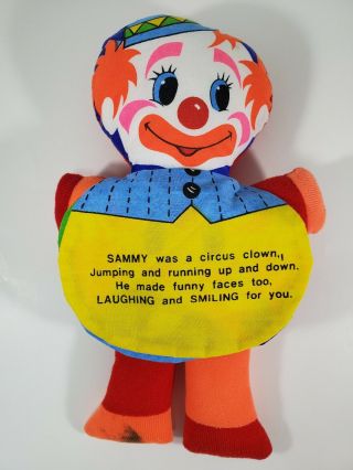 Vintage Sammy The Circus Clown Flip Storybook Plush 1979 Dan - Dee Cloth