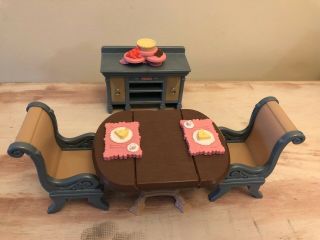 Fisher - Price Loving Family Dining Room Table Chairs Buffet Dollhouse Furniture