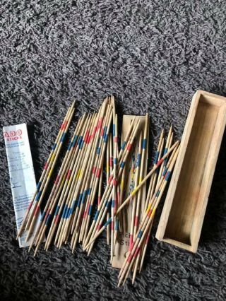 Rare Vintage Pick Up Sticks In Wooden Box,  Instructions,  Date Unknown B