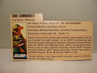 Hasbro 1982 Steeler V.  1 File Card Peach Filecard Bio G.  I.  Joe Cobra