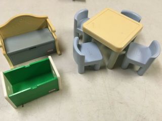 Vintage Little Tikes Dollhouse Table 4 Chairs Toy Box Blue Bench