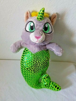 Kellytoy Mermaid Cat Unicorn Plush Stuffed Animal Grey Green Caticorn Shiny Tail