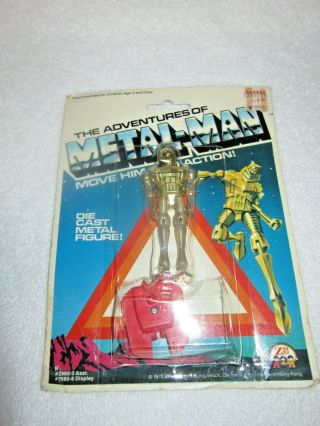Vintage Questar Metal Man 3.  75 " Diecast Action Figure Zylmex 1977 On Card