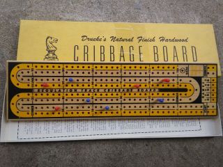 Vintage Wooden Cribbage Board Game With Pegs,  Origional Box,  And Instructions