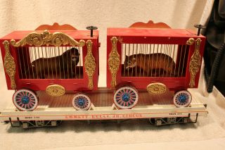 Bachmann G Gauge Emmit Kelly Jr.  Circus Flar Car W/ Two Wagons & 2 Animals