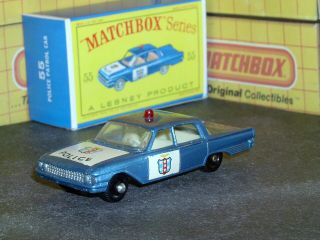 Matchbox Lesney Ford Fairlane Police Car 55 B4 36bpw Ridged Sc8 Exc Crafted Box