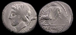 Roman Republican,  L And C.  Memmius L.  F. ,  87 Bc.  Ar Denarius,  As Found,
