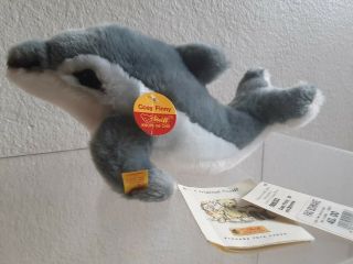 Steiff Cosy Finny Dolphin Plush Animal 0950/23 Button Tags Squeaks 9 "