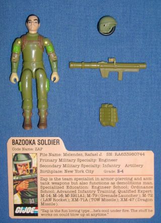 1983 Zap V.  1 Swivel Arm Gi Joe Bazooka Soldier 100 Complete W/fc File Card Jtc