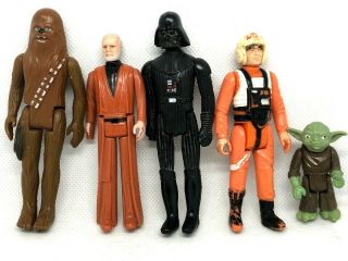 5 Vintage 1977 1980 Star Wars Figures Darth Vader Chewbacca Yoda Obi Wan Kenobi