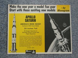 Vintage 1969 Monogram Apollo Saturn Moon Rocket Model Advertisement