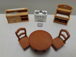 Calico Critters Sylvanian Families Deluxe Kitchen Furniture Table Chairs Stove