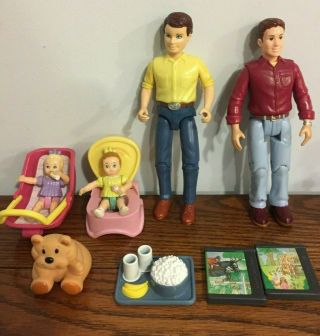 Fisher Price Playskool Dollhouse Dads Twin Babies Car Seat Potty Chair Vcr Tapes