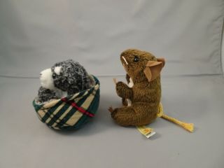 2 Finger Puppet FOLKMANIS Mini Schnauzer Puppy Dog In Bed & Brown Field Mouse 2