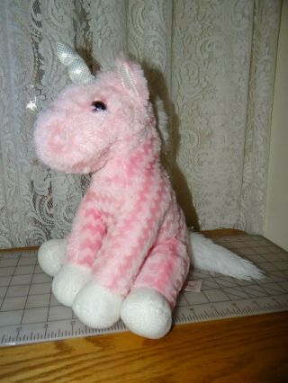 Pink White Unicorn Plush Stuffed Animal Dandee Collectors Choice Chevron Metalic