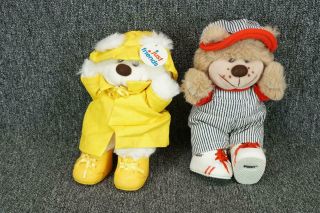 Set Of 2 Stuffed Trappers Bears Engineer And Bear In Raincoat