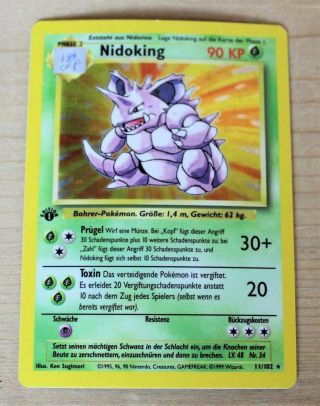 Very Rare 1999 Pokemon 1st Edition Nidoking German Version 90 Kp Hp 11/102