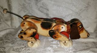 Vintage 1961 Fisher Price Walking Snoopy Sniffer Dog Pull Wood Toy