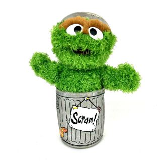 Sesame Street Oscar The Grouch Trash Can 2003 Plush Stuffed Toy Doll