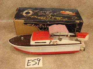 E59 Wow Vintage Lang Craft Power Driven Model Boat Plastic Wood Sweet Look