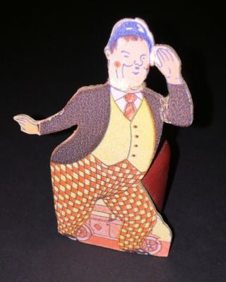 Unusual Stan Laurel & Hardy Oliver Hardy Small Cardboard Cut Out & Wooden Holder