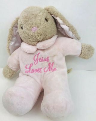 Dan Dee Jesus Loves Me Pink Bunny Rabbit Plush Stuffed Baby Lovey 12 " Sings