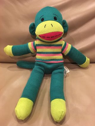 Dan Dee Sock Monkey Plush 17” Green Sweater Stripes