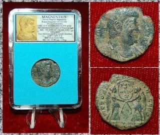 Ancient Roman Empire Coin Of Magnentius Two Victories Holding Wreath