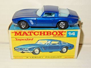 Matchbox Superfast Model 14 Iso Grifo With A Hard To Find Red Script F - Box Mib