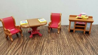 Fisher Price Loving Family Dining Room Set Furniture Table Chairs Food Buffet
