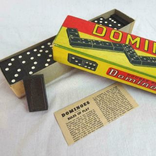 Vintage Halsam Double Six Dominoes Empire State Building 623 - W Box Instructions