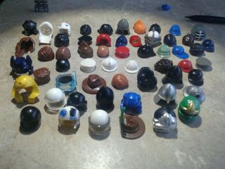 57 Lego Minifigure Head Coverings Hat Hair Helmet Boy Girl Red Brown Black Top