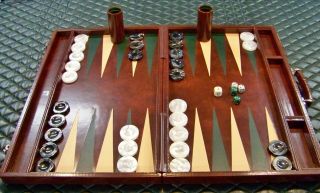 Dunhill Leather Backgammon Set,  Made By Geoffrey Parker,  Uses 2 " Checkers.