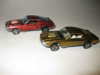 Hot Wheels 1968 Gold W/ White Int & Red W Brown Int Redline Custom Mustang Cars