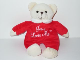 Dan Dee Jesus Loves Me Musical Prayer Teddy Bear Plush Polar Bear Red Pj Praying