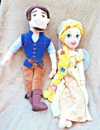 Disney Store Royal Wedding Rapunzel Bride Plush & Flynn Rider Dolls 21 " Tangled