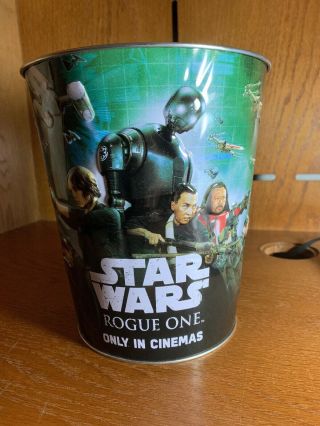 Star Wars Rogue One Tin Embossed Rebel Stars Movie Pop Corn Bucket - Rare
