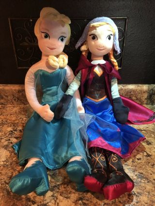 Disney Sisters Set Frozen Elsa & Anna Stuffed Plush Dolls Large 27” Each