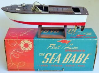 Vintage Fleet Line The Sea Babe Japan Wooden Speedboat Toy Battery Operated Box