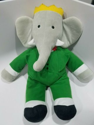 Vintage Babar King Of The Elephants Plush Stuffed Crown Green Suit